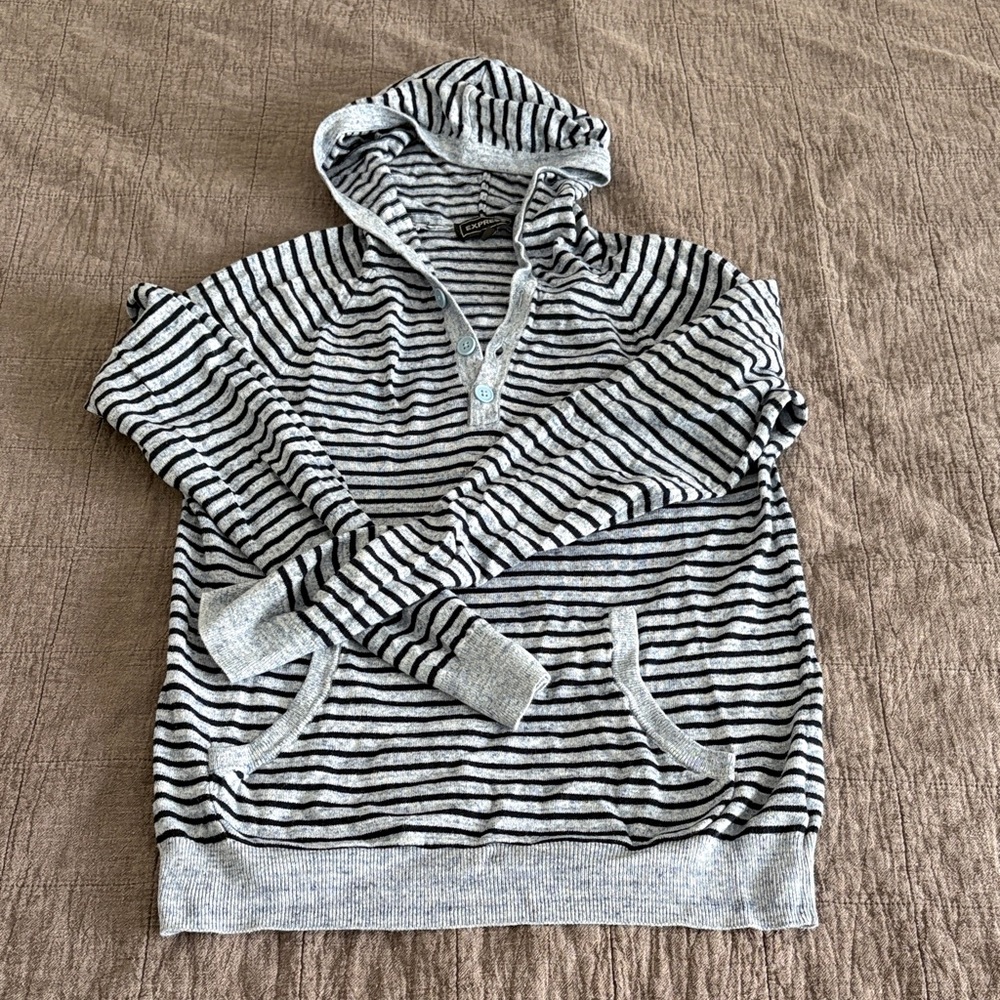 Striped blue thin knit Hoodie